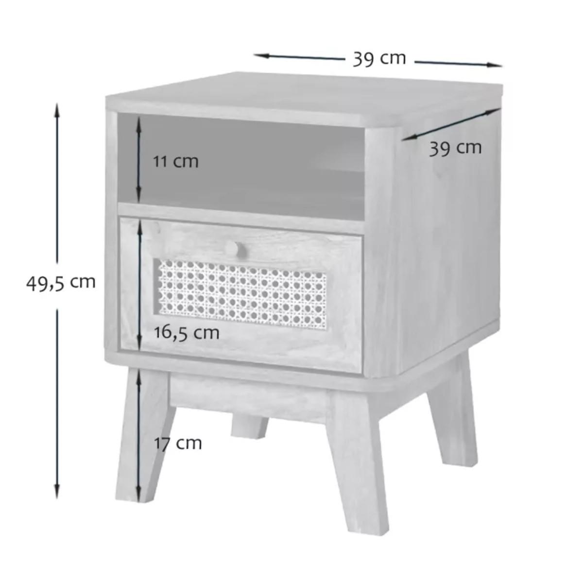 NACHTTISCH 1 schublade mit rattanfront und 1 fach palmo 39/39/49 cm - Eschefarben, Holzwerkstoff (39/49/49cm) - Calicosy