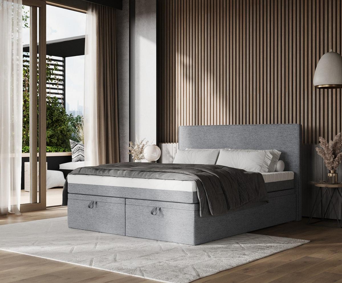 BOXBETT Zalla 160/200 cm Grau im Neve Stoff - Schwarz/Grau, Holz/Holzwerkstoff (160/200cm) - AltaBeds