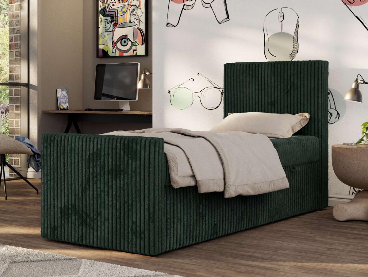JUGENDBETT TILIO DUO 90/200 - Dunkelgrün Cord - H4 - Rechts Seite - Dunkelgrün, Textil (200/90cm) - MKS