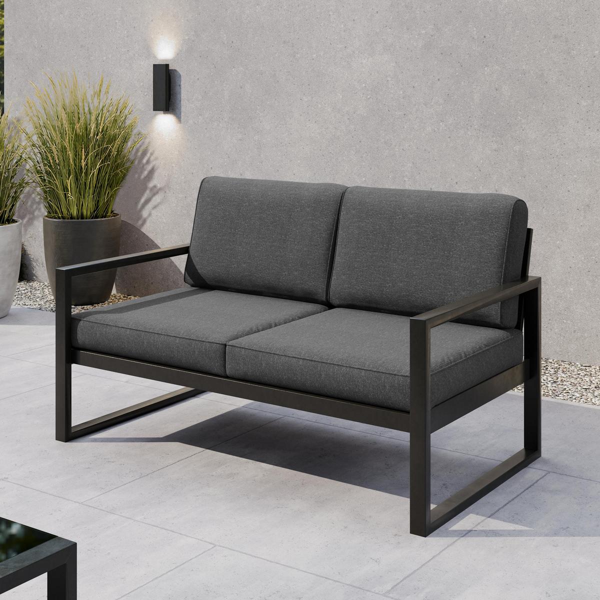 GARTENSET Stella mit Sofas und Sessel, mit Metallrahmen, Dunkelgrau - Dunkelgrau, Metall - Beautysofa