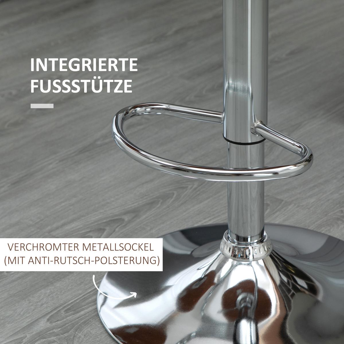 2ER-SET Barhocker, Bistrohocker mit Fußstütze, Drehbar Höhenverstellbar Barstuhl - Silberfarben/Creme, Metall (46/106/50cm) - HOMCOM