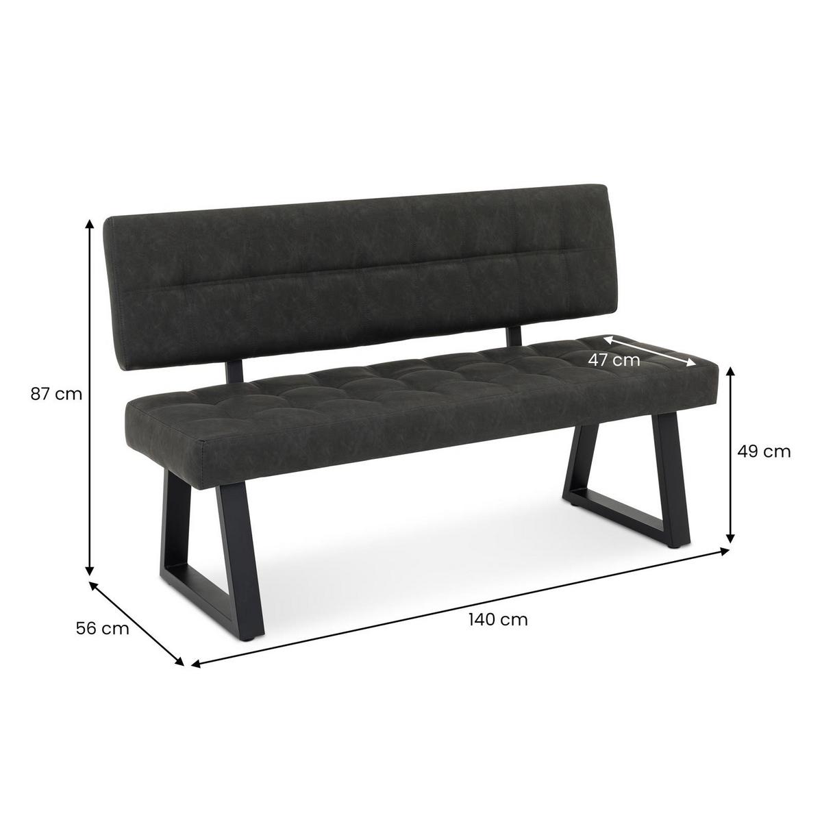 ESSZIMMERBANK KORSI schwarz - Schwarz, Textil/Metall (140/87/56cm) - IDIMEX