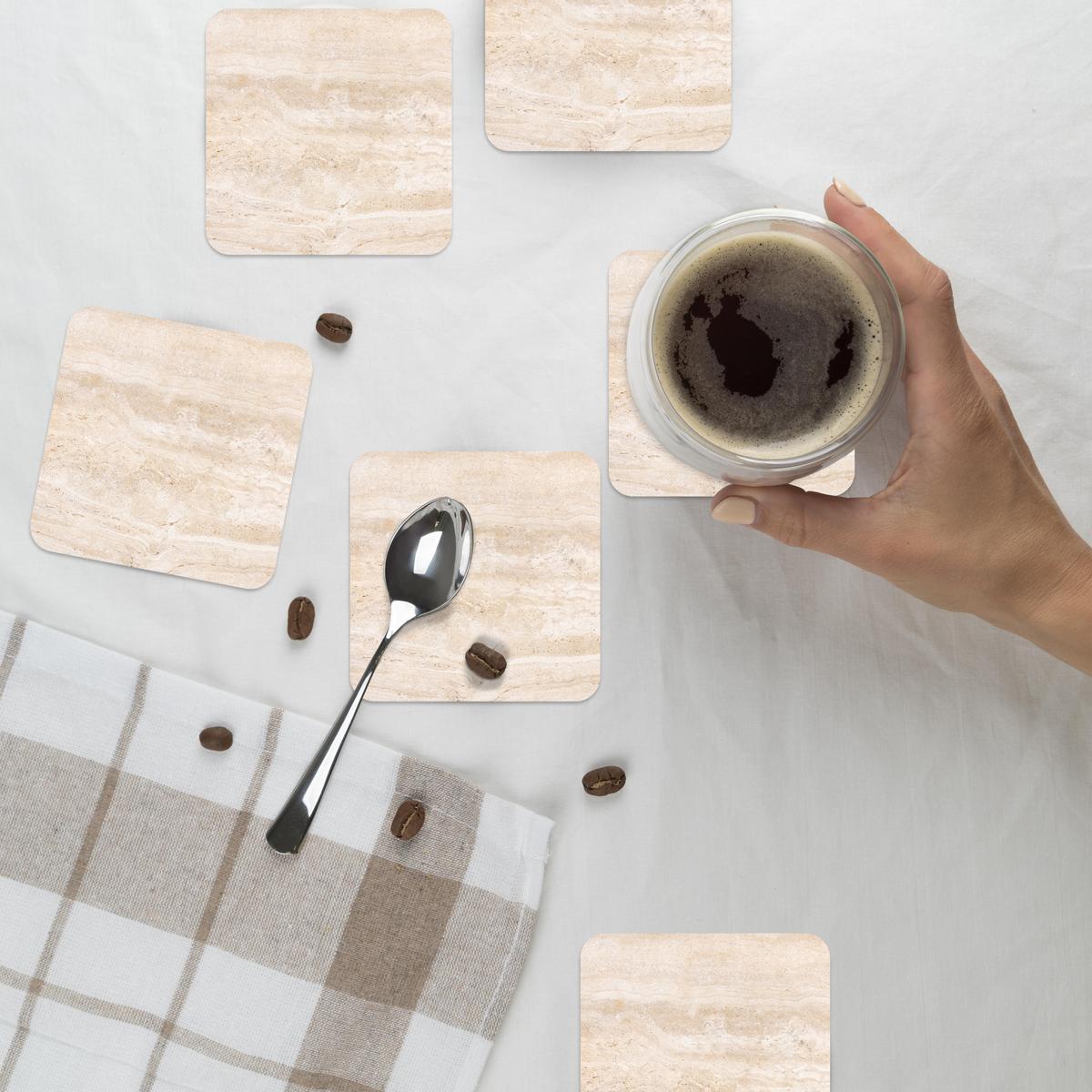 GLASUNTERSETZER 6er-Set Marmor - Steine - Sand - Textur Tischuntersetzer 10x10 cm - Sandfarben, Naturmaterialien (10/0.2cm) - MuchoWow
