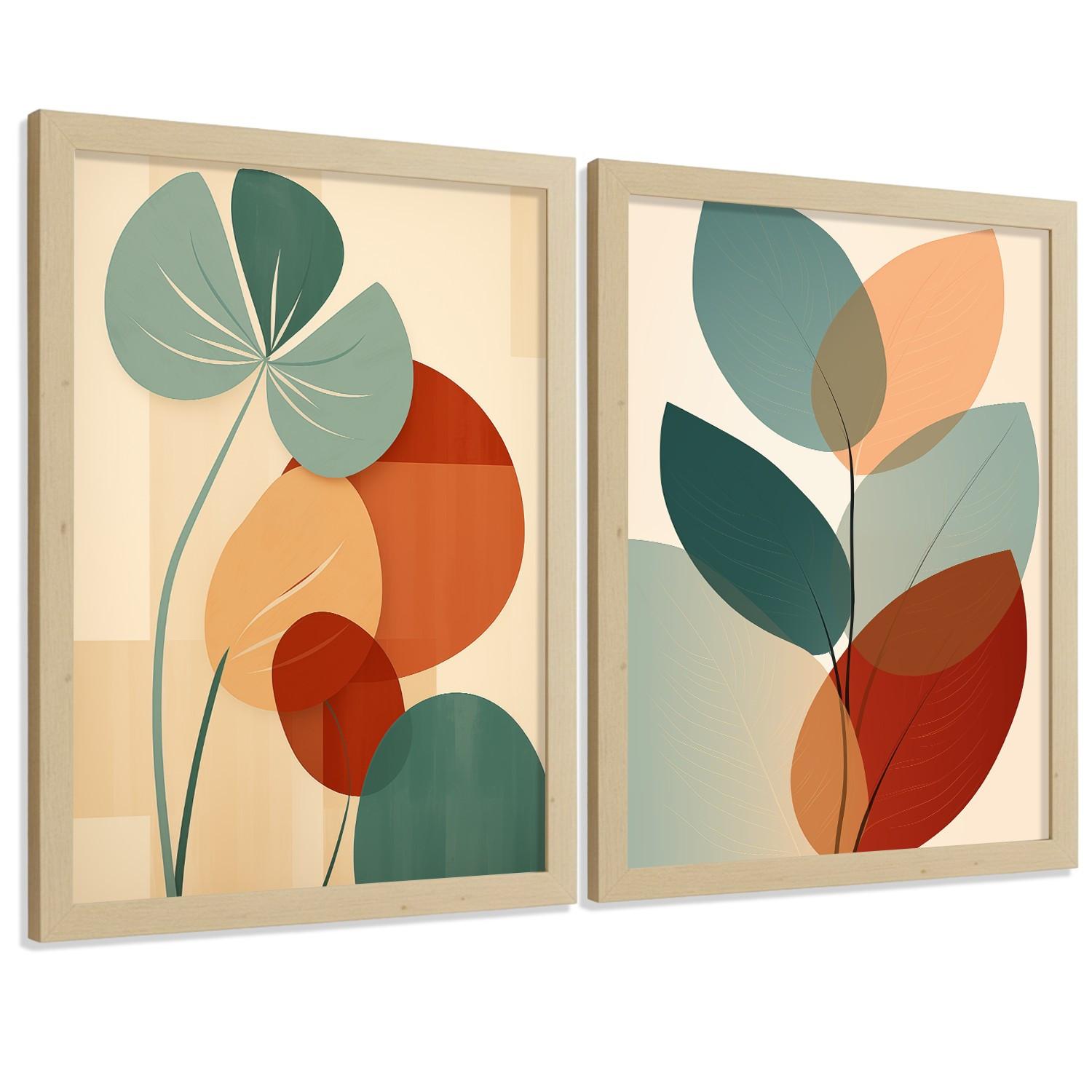 POSTER 2er-Set Wandbilder Blätter Pflanzen modern Wohnzimmer Deko, Schlafzimmer, Küche, Badezimmer Rahmenlos A3 - Klar, Papier (29.7/1/42cm) - Nacnic