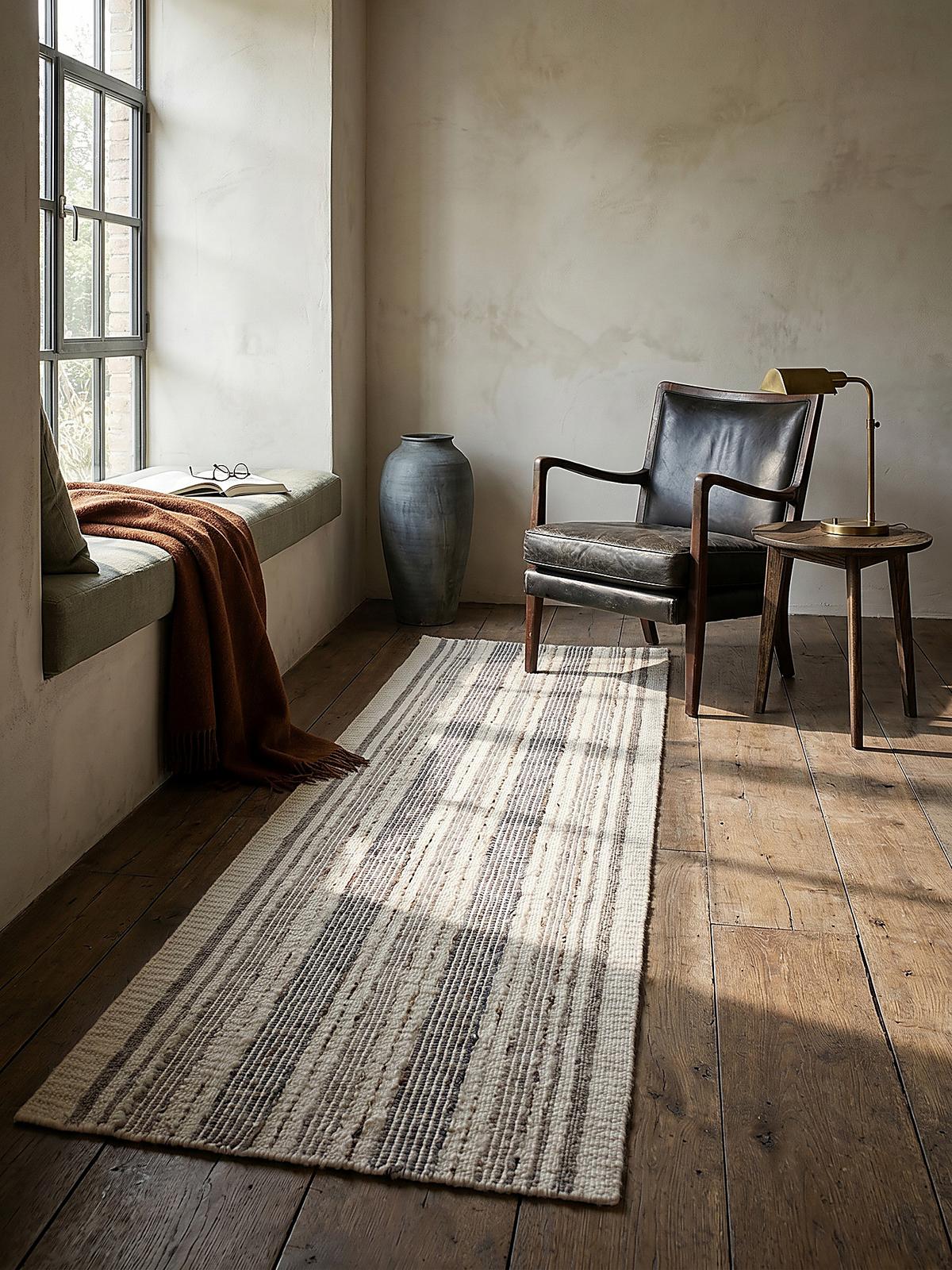 WOLLTEPPICH handgewebt HYTHE, gestreift, Natur, 80 x 300 cm - Beige, Textil (300/80cm) - KADIMA DESIGN