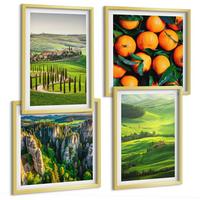 BILDER SET 4er Set - 50x50 cm & 40x60 cm Goldrahmen - Italienische Landschaft Orangen Natur - Goldfarben, Kunststoff (50/50cm) - TULUP