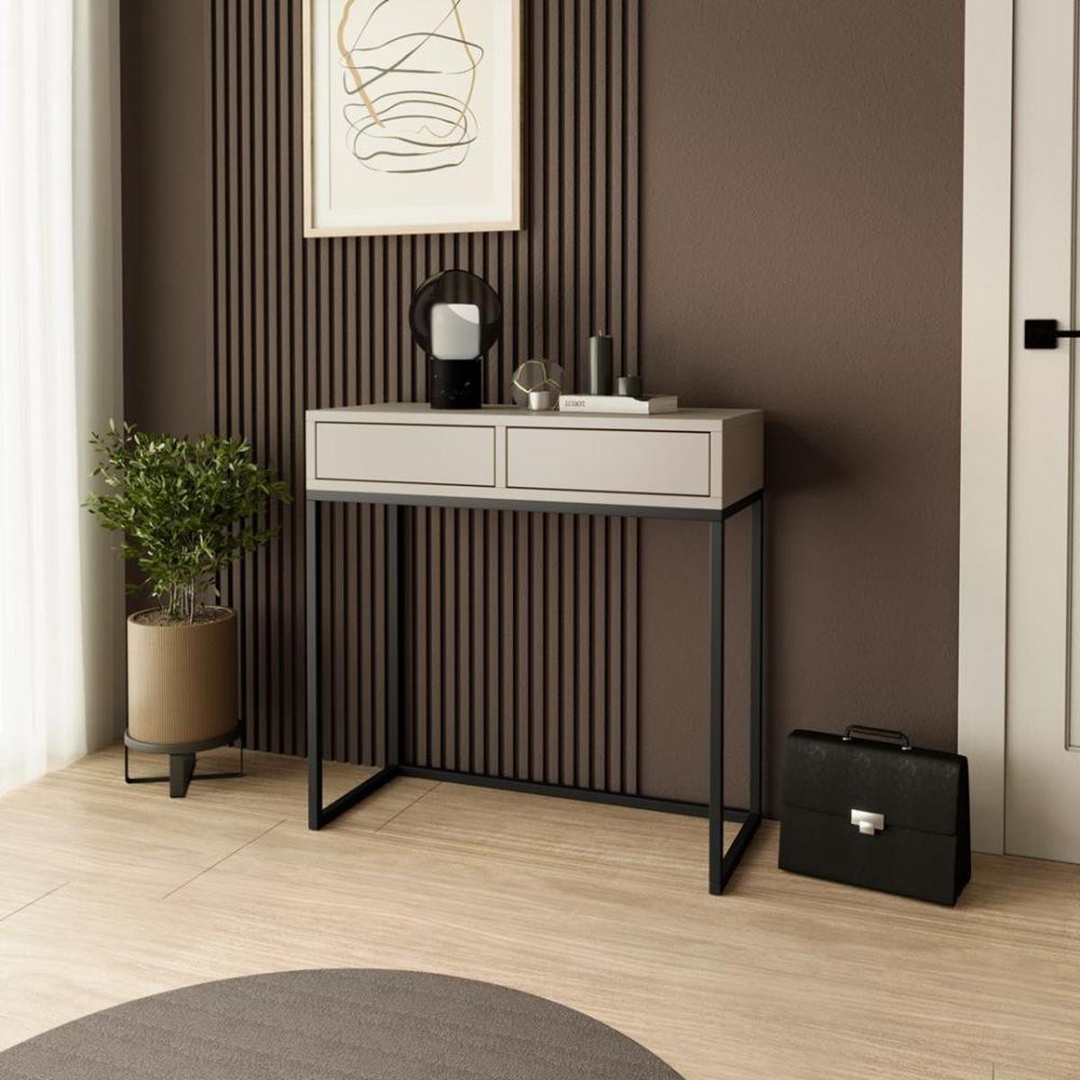 KONSOLENTISCH Lango 80/85/35 kaschmir mit schwarzen Metallbeinen - Kaschmir/Schwarz, Holzwerkstoff/Metall (35/80/85cm) - Beautysofa