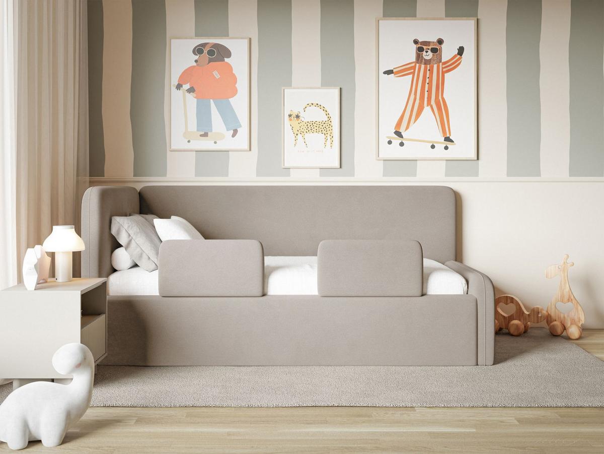 KINDERBETT Fanko Samt Graubeige 90x200 cm - Taupe/Schwarz, Kunststoff/Textil (90/200cm) - Selsey