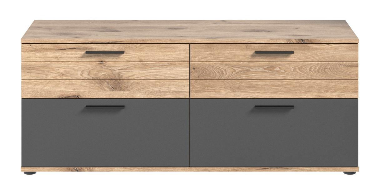TV-UNTERTEIL Eiche, grau 130 cm, Lowboard mit Soft-Close, Wohn- und Esszimmermöbel - Eichefarben/Schwarz, Holzwerkstoff/Kunststoff (130/53/47cm) - Inn.Furn