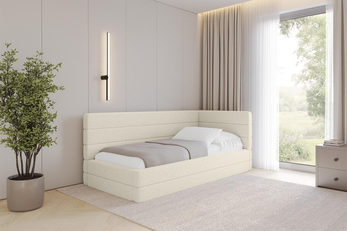 EINZELLBETT Jugendbett mit Bettkasten und Matratze H3/H4, Links - BEMY 100x200 Beige - Champagner, Holzwerkstoff/Textil (100/200cm) - ALTDECOR