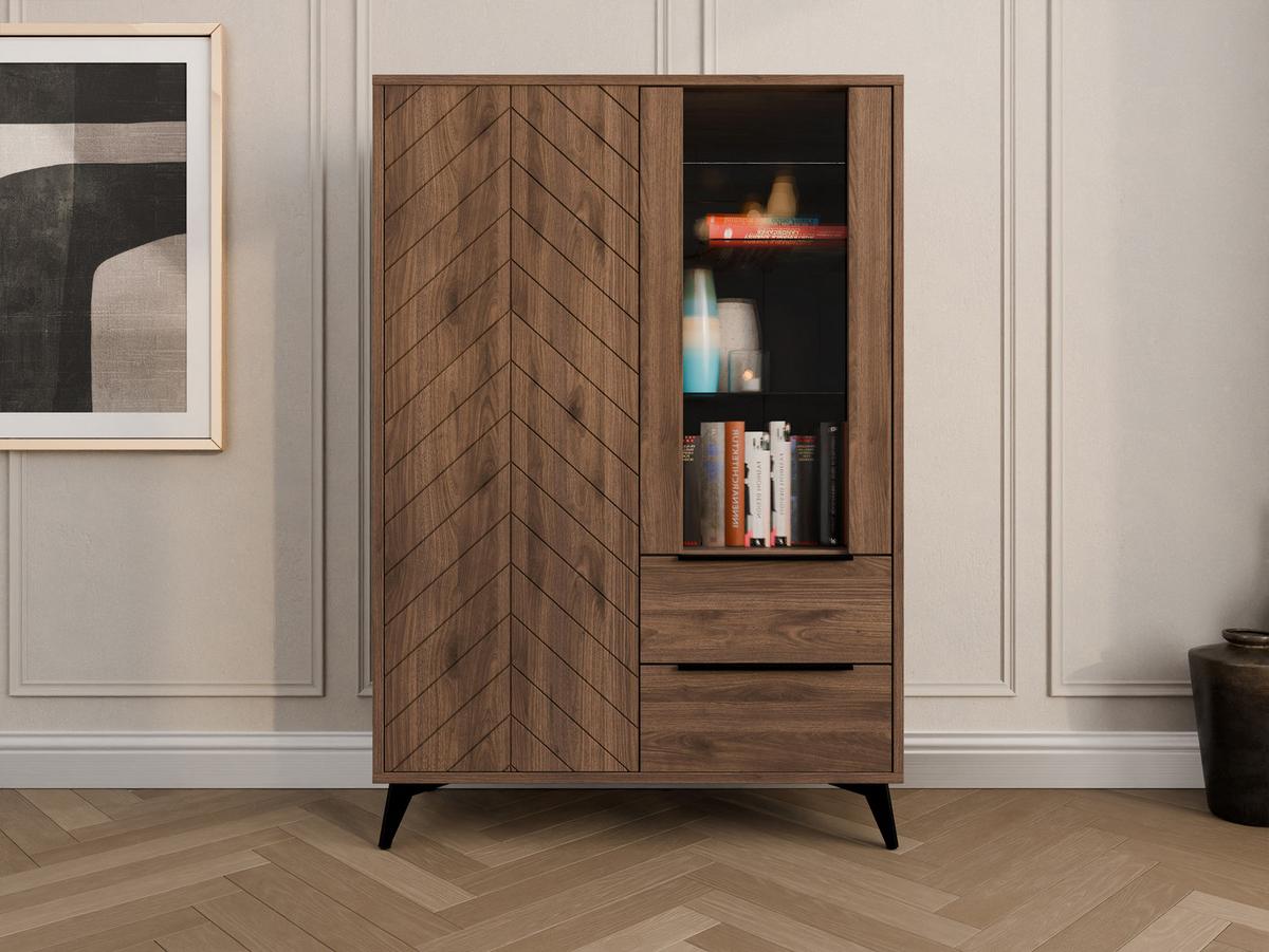 STANDVITRINE Xylix Bis 2D2SZ - Nussbaumfarben/Schwarz, Holzwerkstoff/Metall (104/150/40cm) - MIRJAN24
