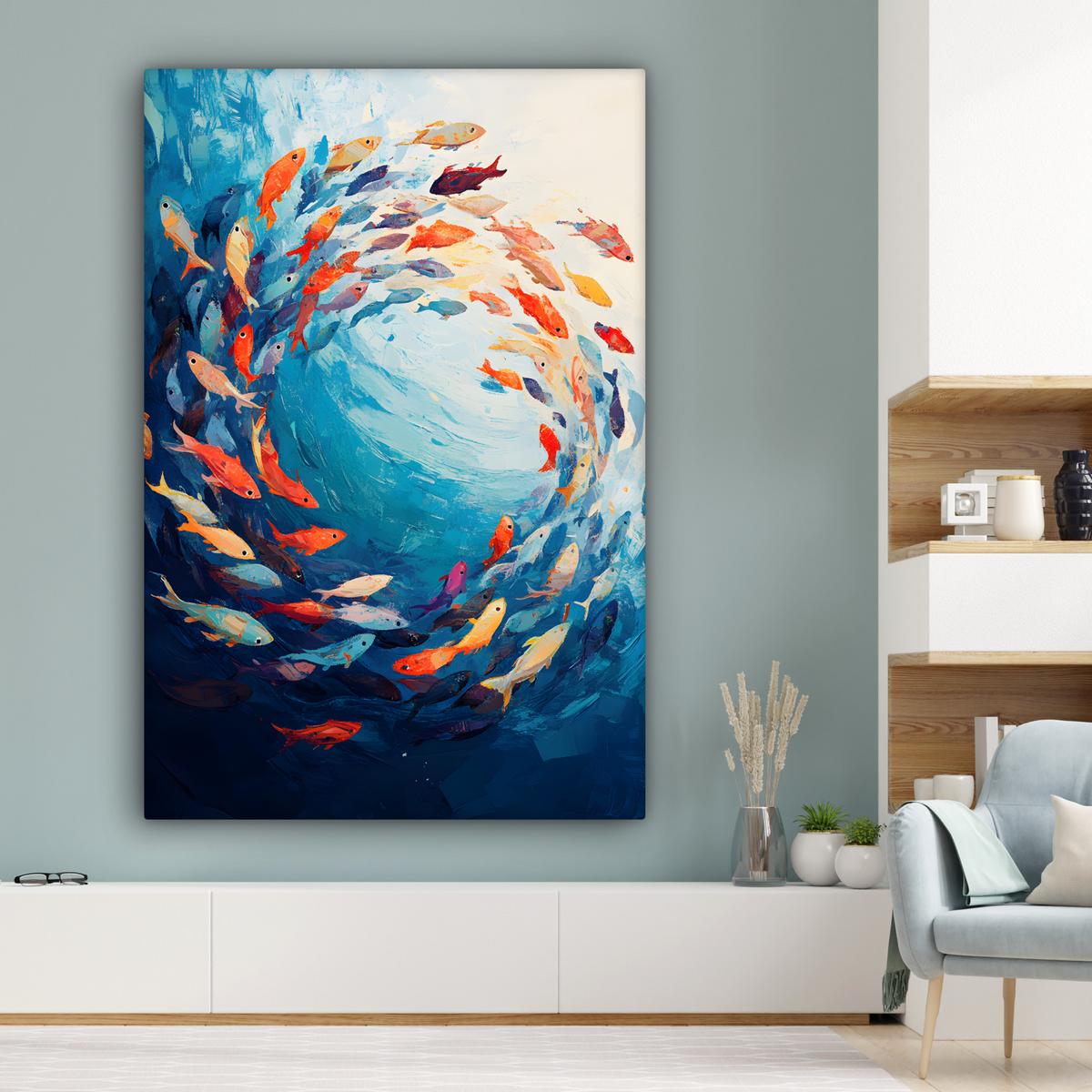 LEINWANDBILD Meer - Fische - Bunt - Dynamisch Deko Groß 90x140 cm - Hellblau, Textil (90/140cm) - MuchoWow