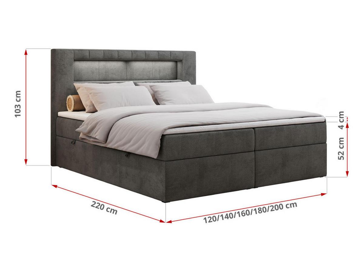BOXBETT GOLD-5 LED 140/200 Dunkelgrau Velvet - H3 - Dunkelgrau, Holz/Textil (140/200cm) - MKS
