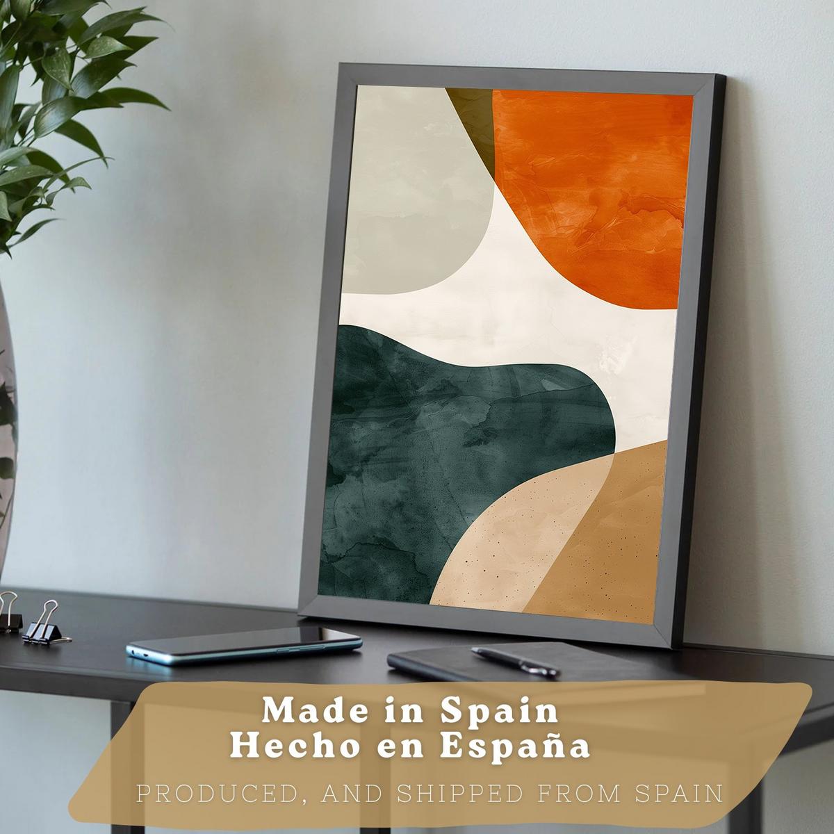 POSTER Set of 3 Abstract Shape Wall Art Prints Modern Brown Green Orange Decor for Living Room Bedroom Kitchen Bathroom Schwarzer Rahmen A3 - Schwarz, Papier (29.7/1/42cm) - Nacnic