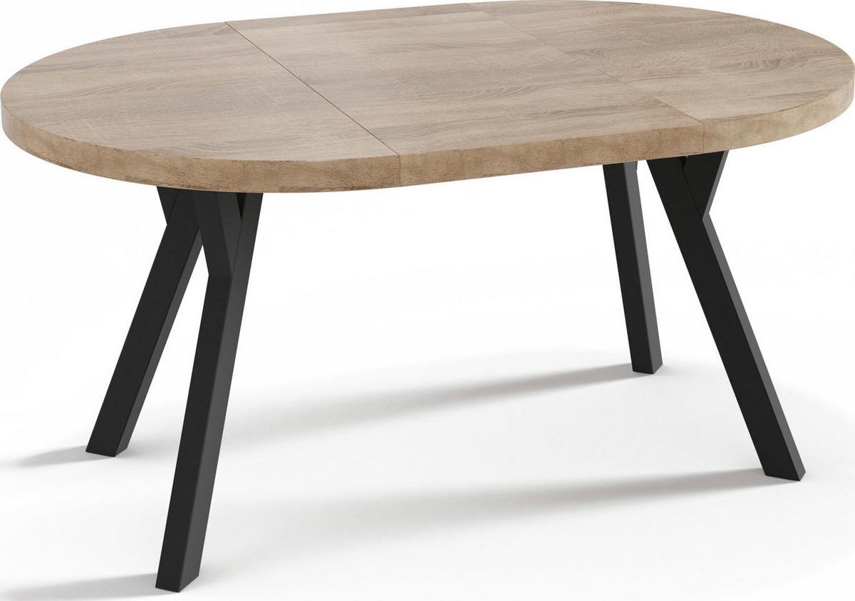 ESSTISCH Twixy runder ausziehbarer, Sonoma Eiche 100-200/100/76 cm - Schwarz/Sonoma Eiche, Holz/Holzwerkstoff (100/200/76cm) - WFL GROUP