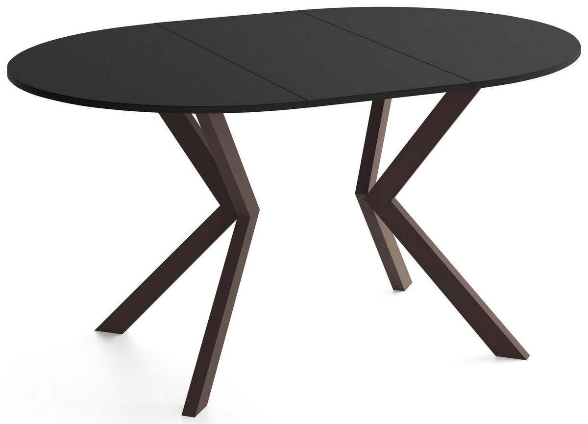 ESSTISCH Valio rund oval ausziehbar verlängerbar mit braunen Metallbeinen, Schwarz 100-140/100/76 cm - Schwarz/Braun, Holzwerkstoff/Metall (100/140/76cm) - WFL GROUP