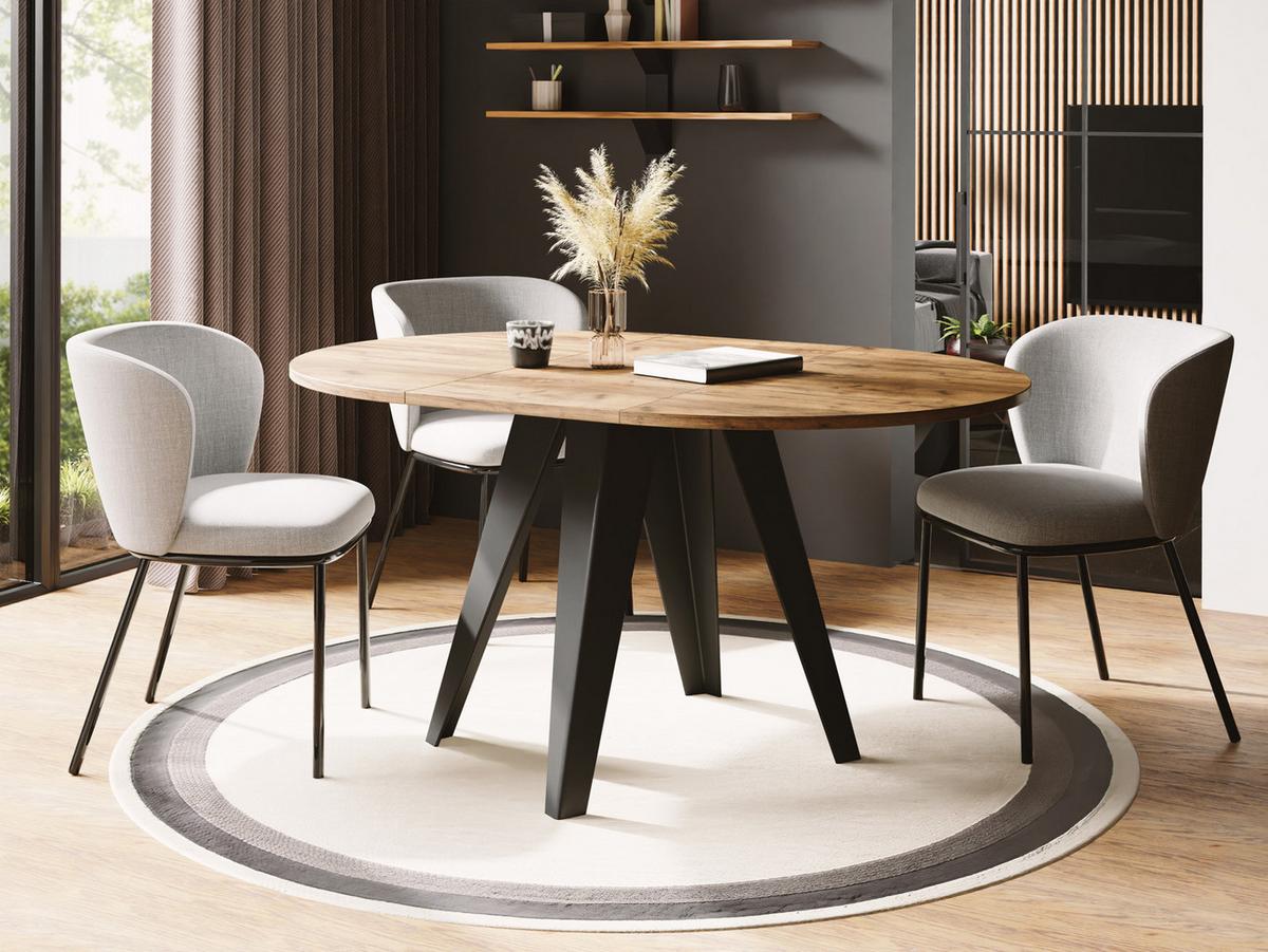 ESSTISCH Glory runder ausziehbarer, Craft Eiche 100-140/100/76 cm - Eiche Wotan/Schwarz, Holzwerkstoff/Metall (100/140/76cm) - WFL GROUP