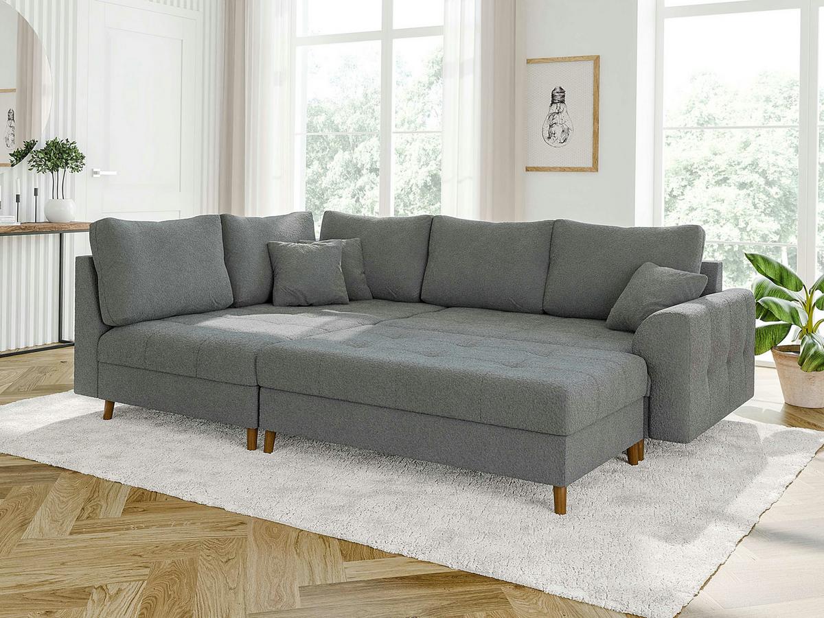HOCKER Henrik Grau Boucle - Braun/Grau, Holz/Textil (118/40/73cm) - S-Style Möbel