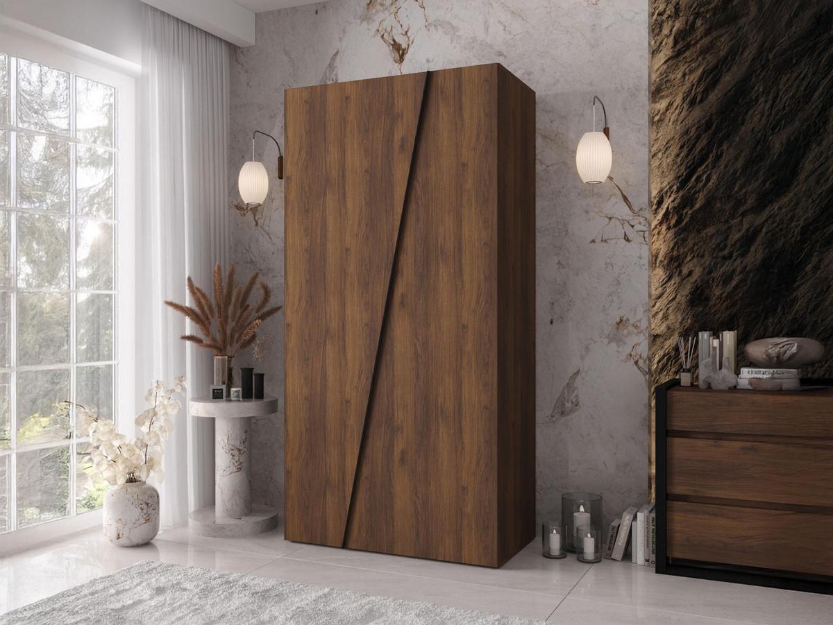 DREHTÜRENSCHRANK Zen 100 cm - Nussbaumfarben/Schwarz, Holzwerkstoff/Kunststoff (100/202/50cm) - MIRJAN24