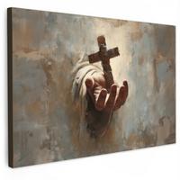LEINWANDBILD Abstrakt - Kreuz - Hand - Christentum Deko Schlafzimmer 30x20 cm - Hellbraun, Textil (30/20cm) - MuchoWow