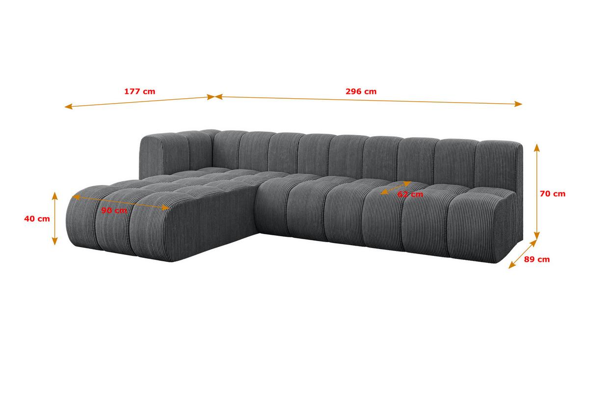ECKSOFA modulares Sofa Darnel-L2 - 296x177x70 cm Dunkelgrau - Dunkelgrau, Holzwerkstoff/Textil (296/177cm) - ALTDECOR