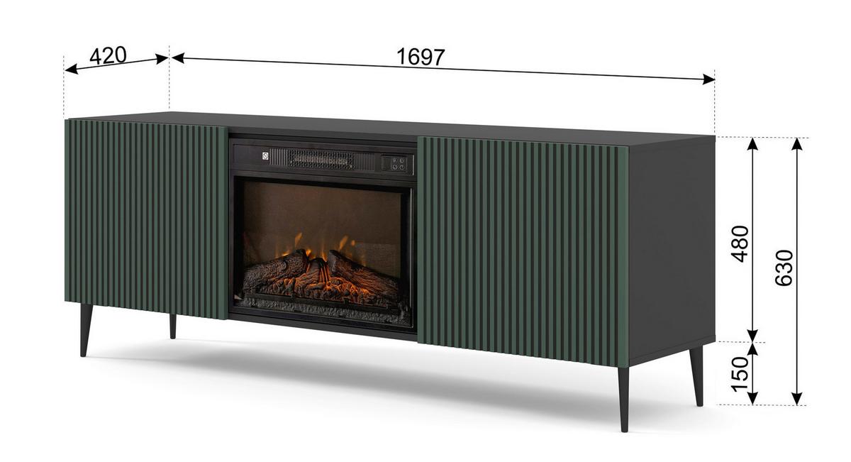 KOMMODE Schwarz, Dunkelgrün 170/63/42 - Dunkelgrün/Schwarz, Holzwerkstoff (170/63/42cm) - RAUMHIRSCH FURNITURE