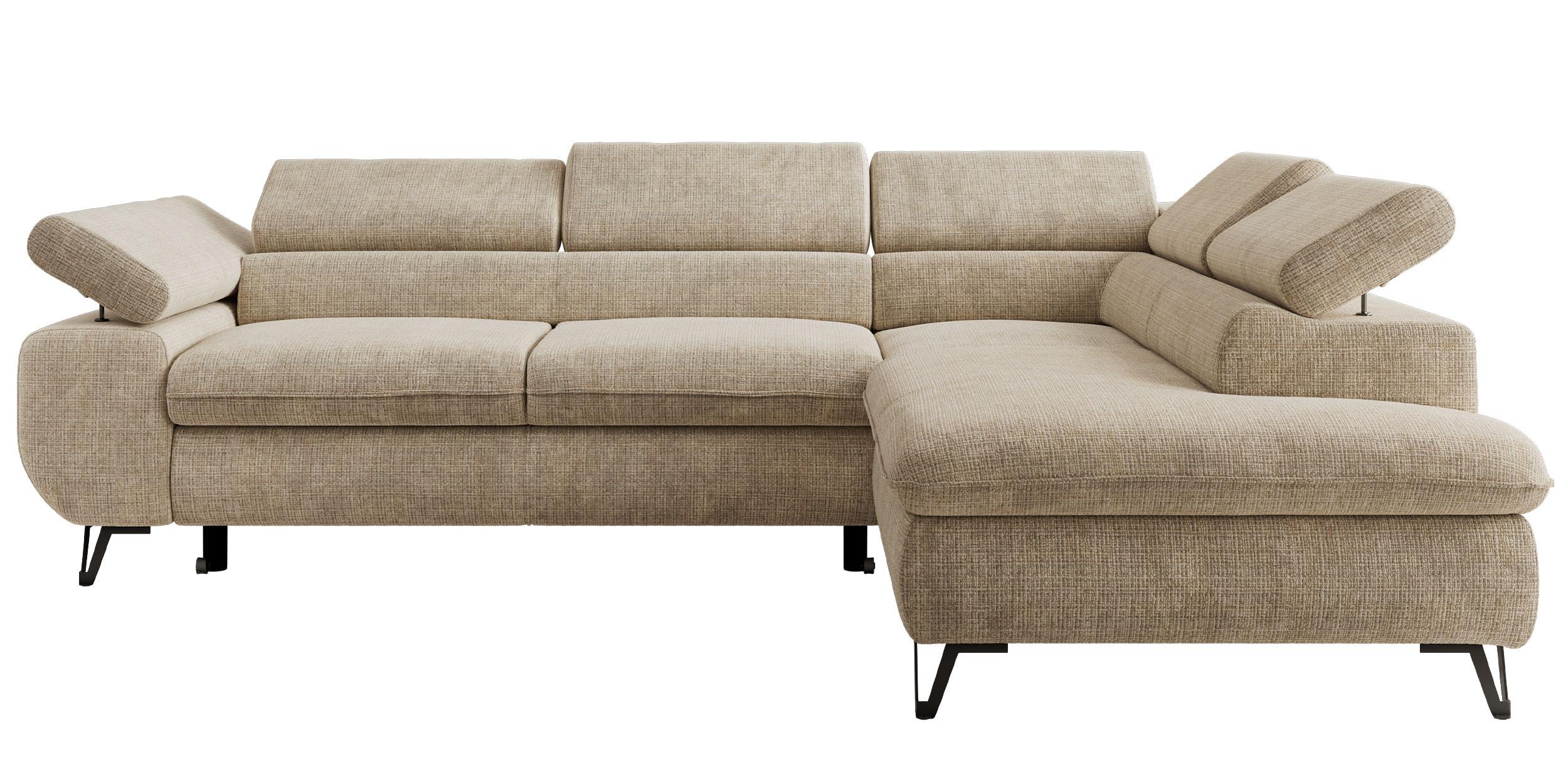 ECKSOFA PABLO L Beige Schenille grob gewebt - Rechts Seite mit T25 Topper - Beige/Schwarz, Textil/Metall (273/208cm) - MKS