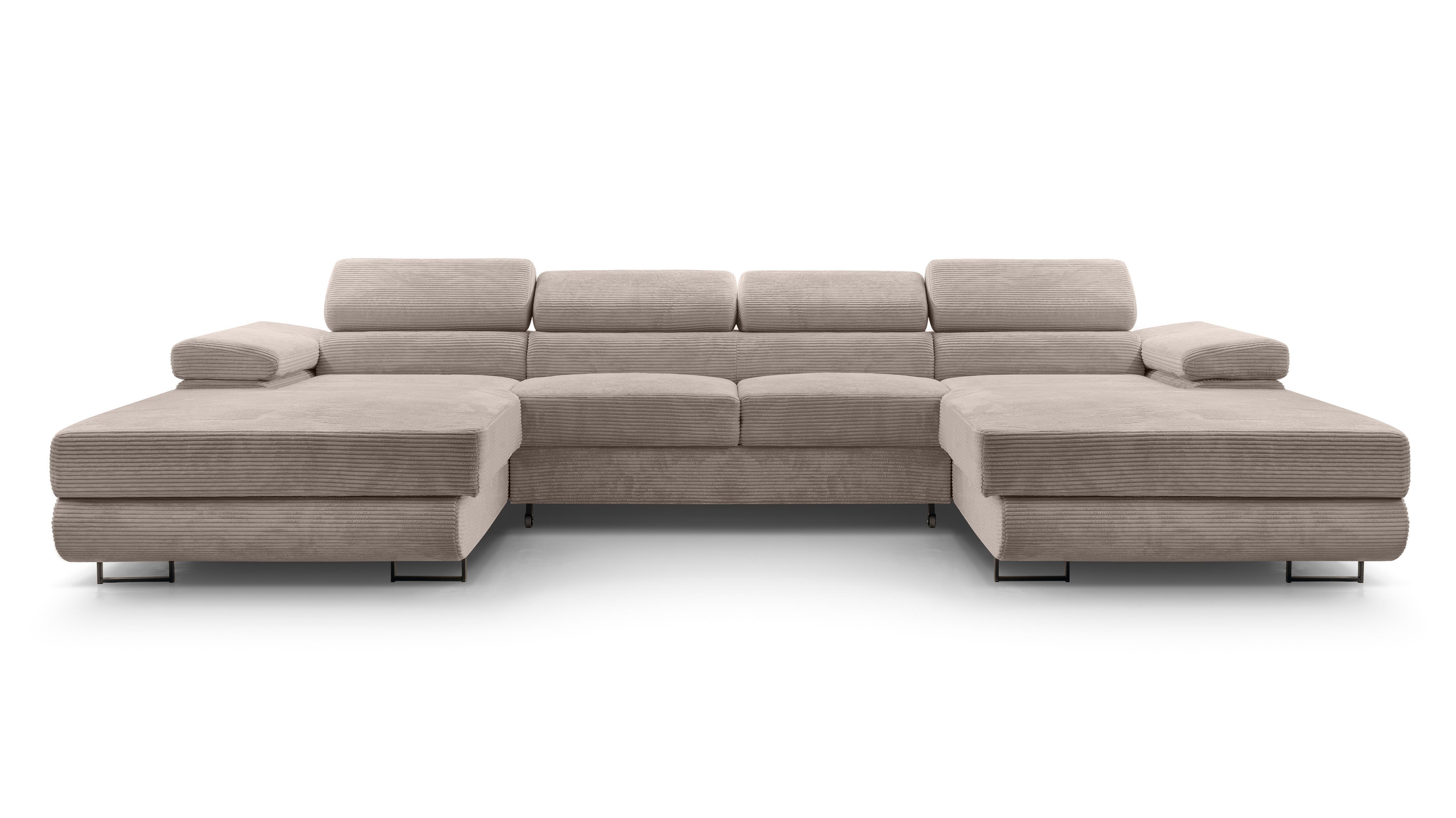 WOHNLANDSCHAFT Arborio Beige 352/202/90 cm mit Schlaffunktion - Beige/Schwarz, Textil/Metall (352/90/202cm) - AX Living