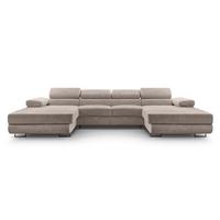 WOHNLANDSCHAFT Arborio Beige 352/202/90 cm mit Schlaffunktion - Beige/Schwarz, Textil/Metall (352/90/202cm) - AX Living