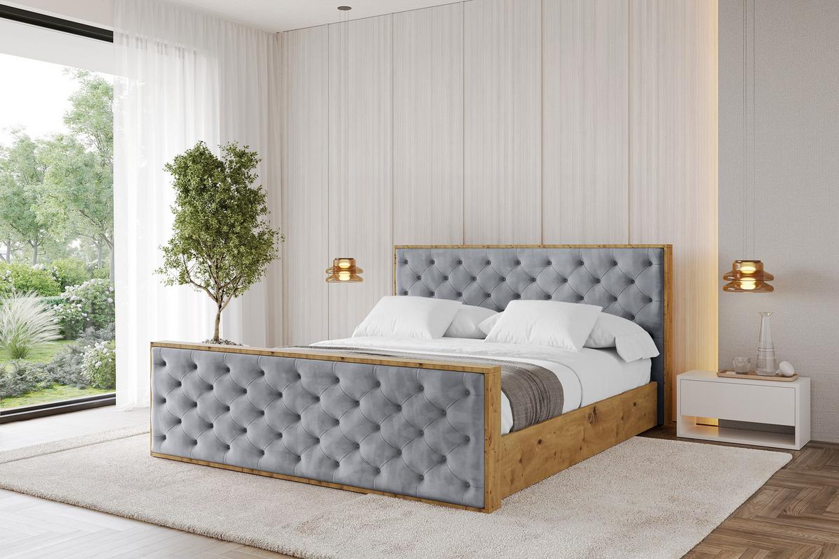 POLSTERBETT mit Bettkasten, Fußteil und Lattenrost, Boxbett mit Matratze H3/H4 - ENZO3-Z 180x200 Grau - Grau, Holzwerkstoff/Textil (180/200cm) - ALTDECOR