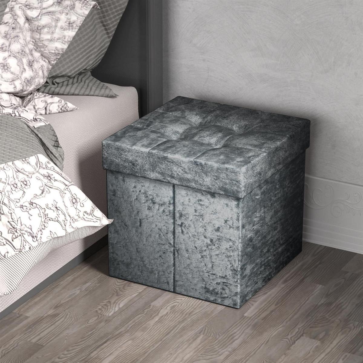 SITZHOCKER Faltbar mit Samtbezug 38/38/38 cm(Grau) - Grau, Karton (38/38/38cm) - Intirilife