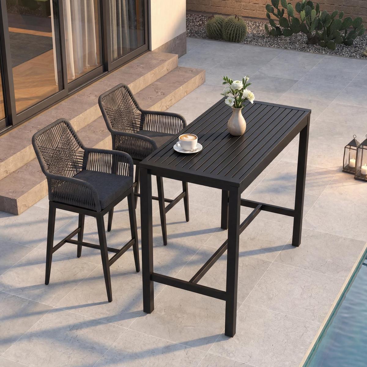 SET BARTISCH + BARHOCKER eckig Grau 3er Set-Set - Grau, Metall (65/130/105cm) - MCW