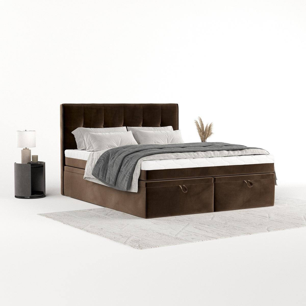BOXBETT Arivo 200/200 cm Braun im Kronos Stoff - Schwarz/Braun, Holz/Holzwerkstoff (200/200cm) - AltaBeds