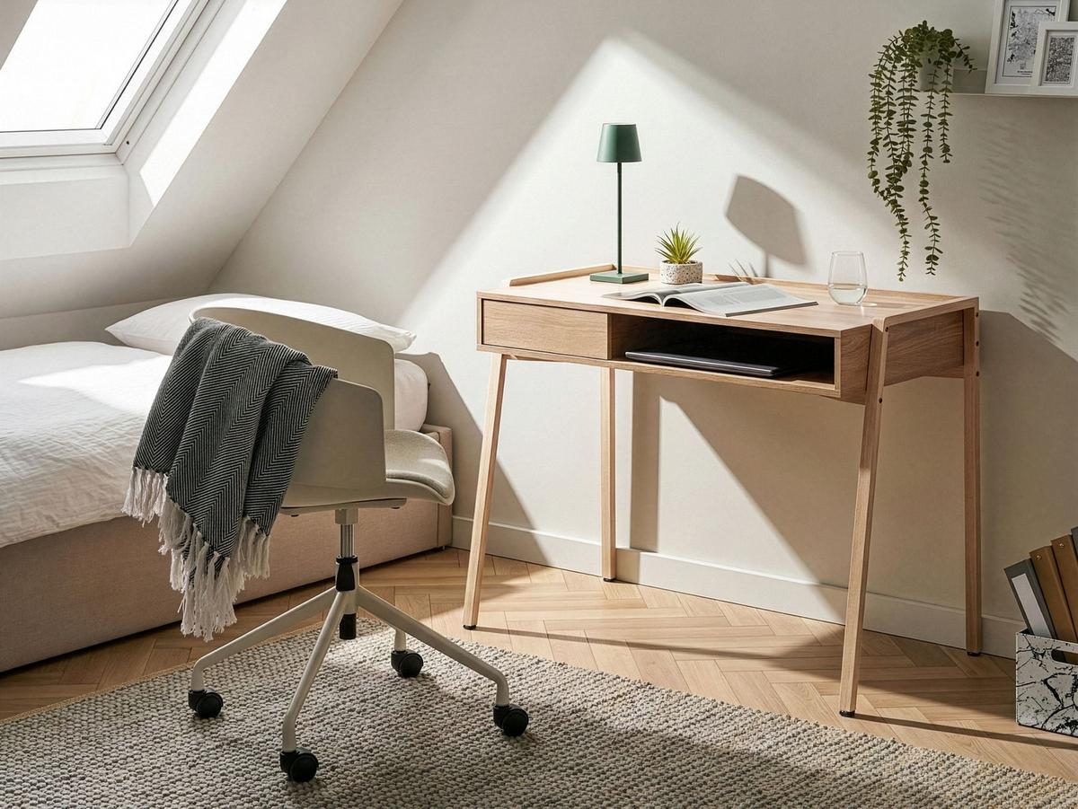 SCHREIBTISCH 107/48 cm Hellbraun Kofoten - Hellbraun/Braun, Holzwerkstoff/Metall (48/107/76cm) - Beliani