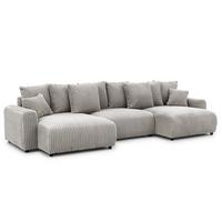WOHNLANDSCHAFT Calma mit Schlaffunktion und Bettkasten im Bumpy-Design aus weichem Taupe Plüschcord - Taupe/Beige, Holz/Textil (336/88/140cm) - S-Style