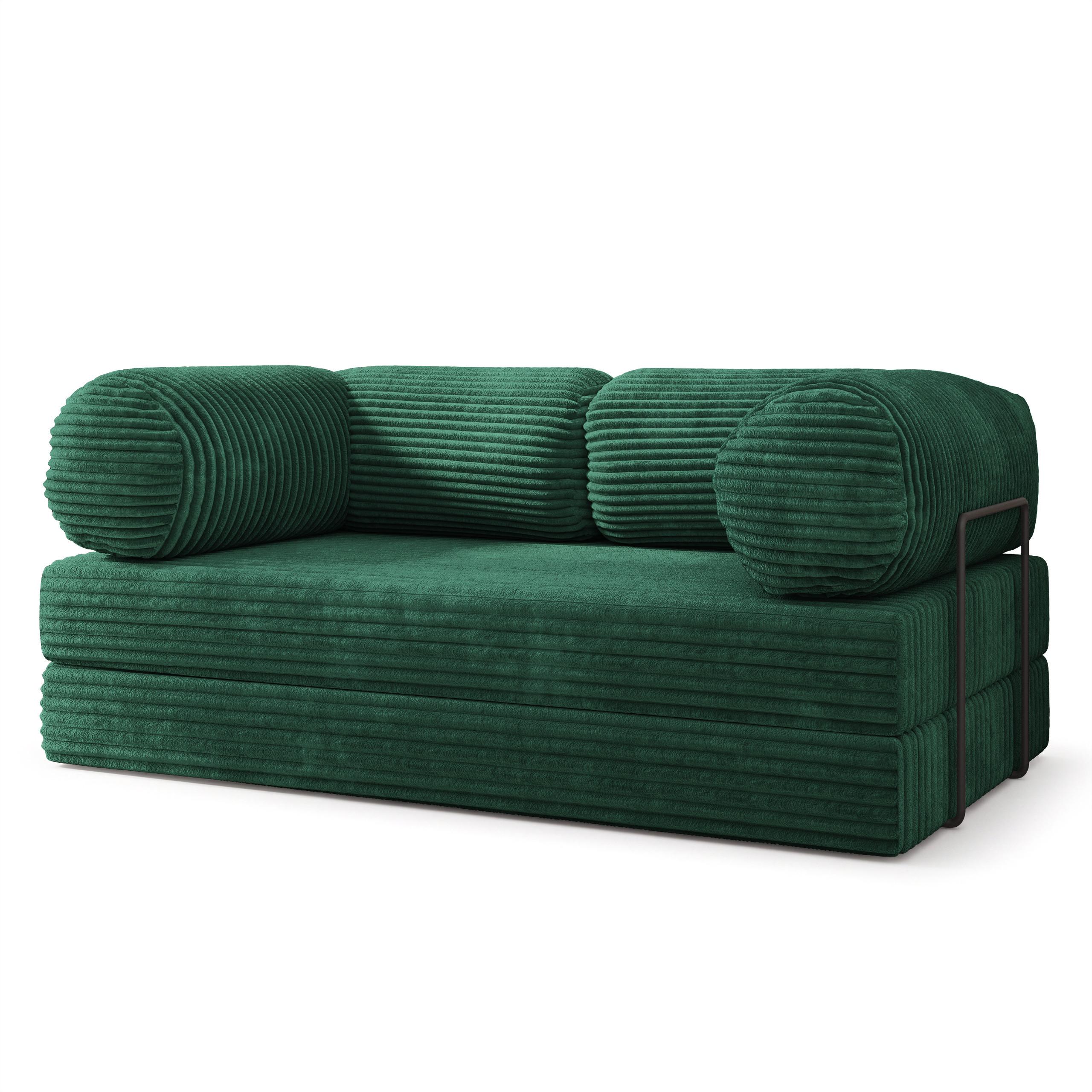 BETTSOFA ALVIO aus Schaumstoff Kordstoff Grün Schlaffunktion - Grün, Textil (170/68/80cm) - MASSENO