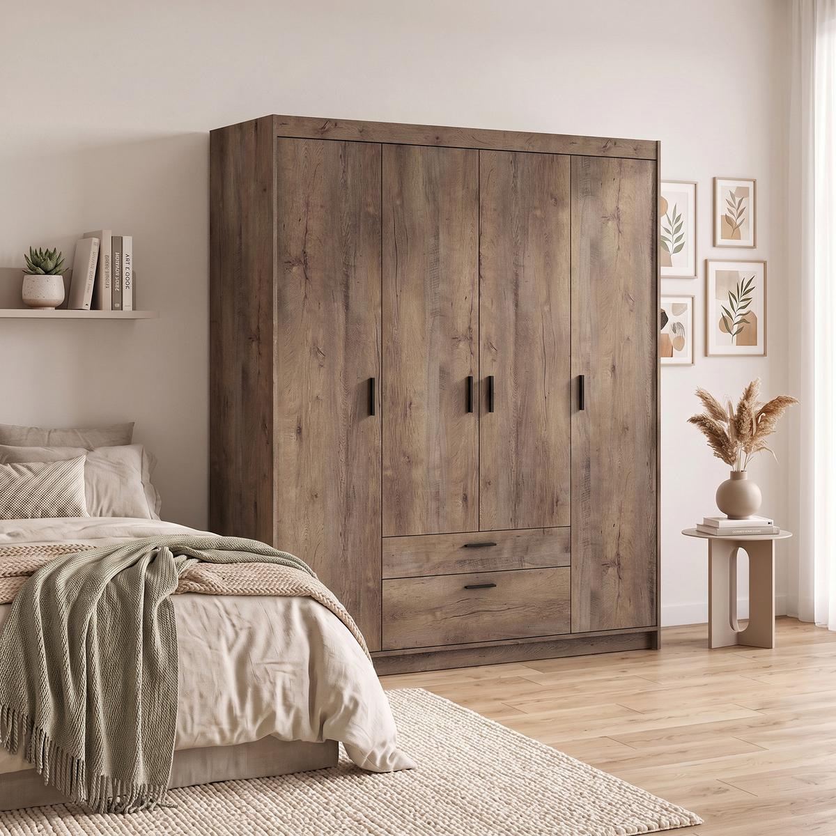 DREHTÜRENSCHRANK Elena mit 4 Türen und 2 Schubladen, ohne Spiegel Eiche Lefkas - Eichefarben, Holzwerkstoff (176/190/53cm) - Beautysofa