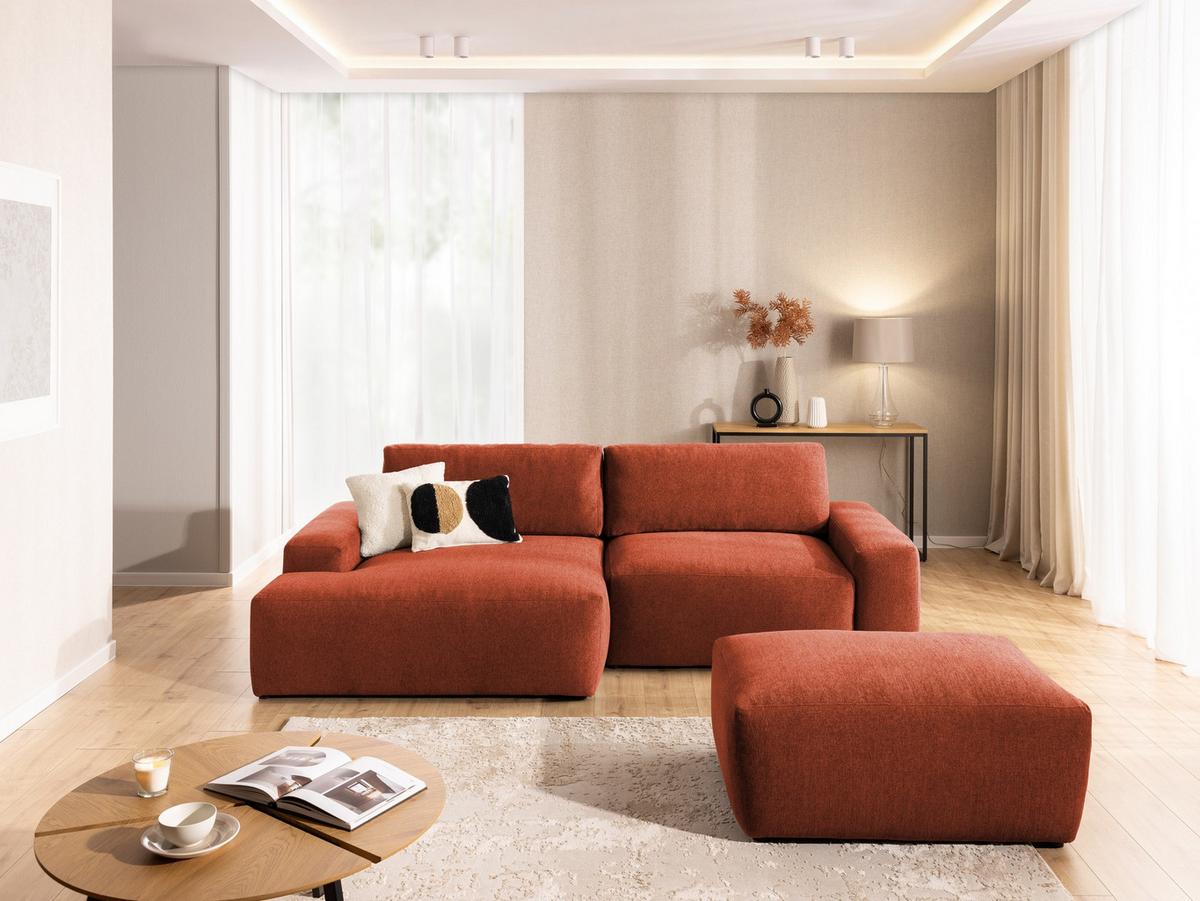 HOCKER Lennon aus Terrakotta Strukturstoff mit vielseitiger Nutzung - Terracotta/Schwarz, Holz/Kunststoff (102/42/76cm) - S-Style