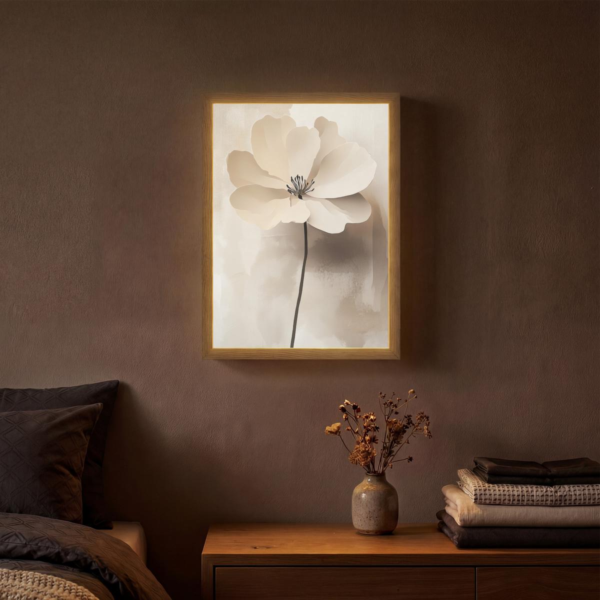 WANDLEUCHTE MIT AKKU Blume - Beige - Farbe - Schatten 30x40 cm - Beige, Holzwerkstoff (30/40/8cm) - OnlyWow