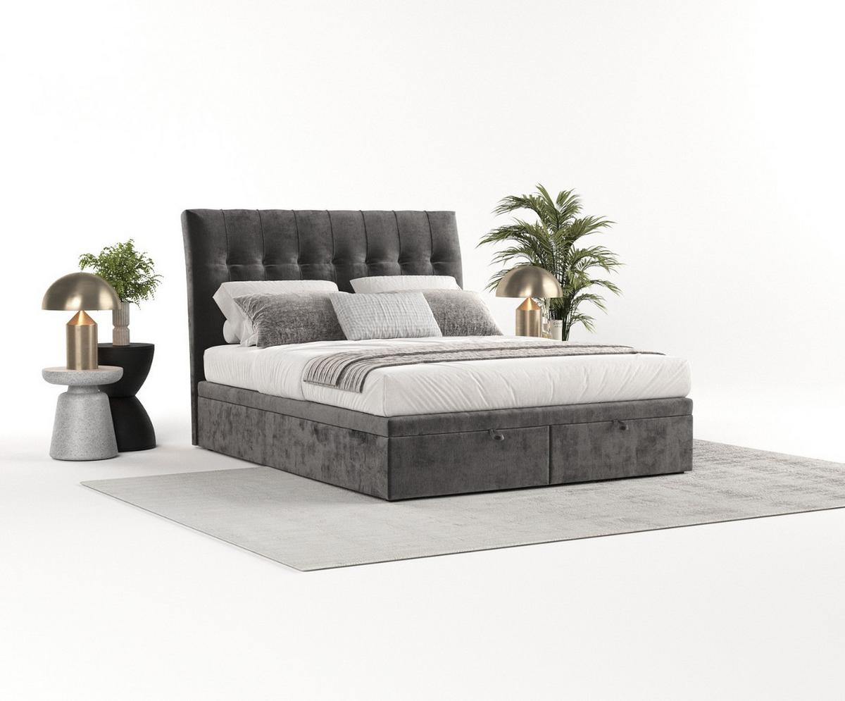 POLSTERBETT Kelsea mit Stauraum 200/200 cm Stahl im Lotta Stoff - Graphitfarben/Schwarz, Holz/Holzwerkstoff (200/200cm) - AltaBeds