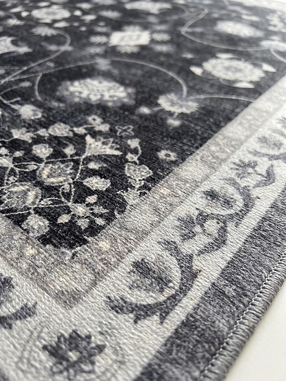 TEPPICH Kurzflor, waschbar, mit floralen Ornamenten, VERNANTE in Schwarz-Creme-Grau, 120 x 170 cm - Schwarz, Textil (120/170cm) - KADIMA DESIGN