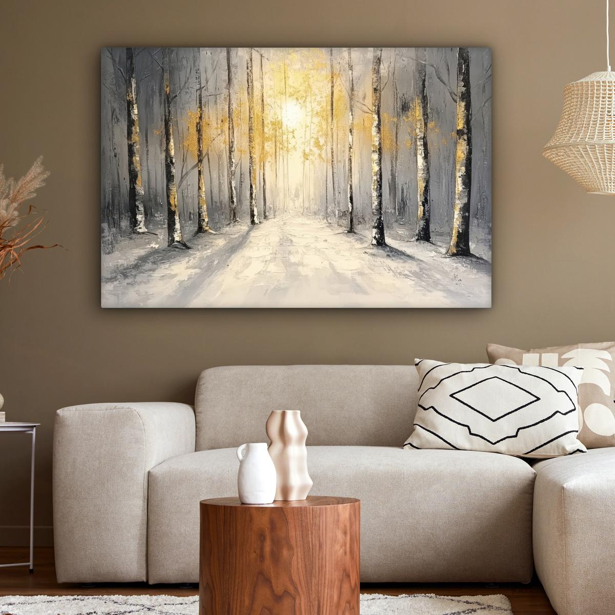 LEINWANDBILD Winter - Abstrakt - Schnee - Natur - Sonne Groß 140x90 cm - Grau, Textil (140/90cm) - MuchoWow