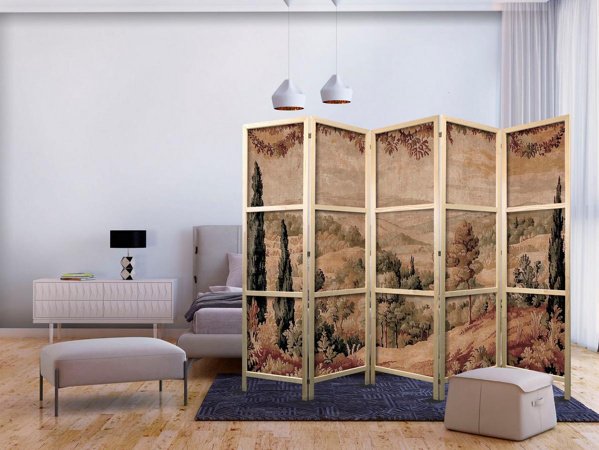 PARAVENT Japanischer 5-tlg 225x172 cm Retro Landschaft - Multicolor, Holz/Textil (225/172/3cm) - Muralo