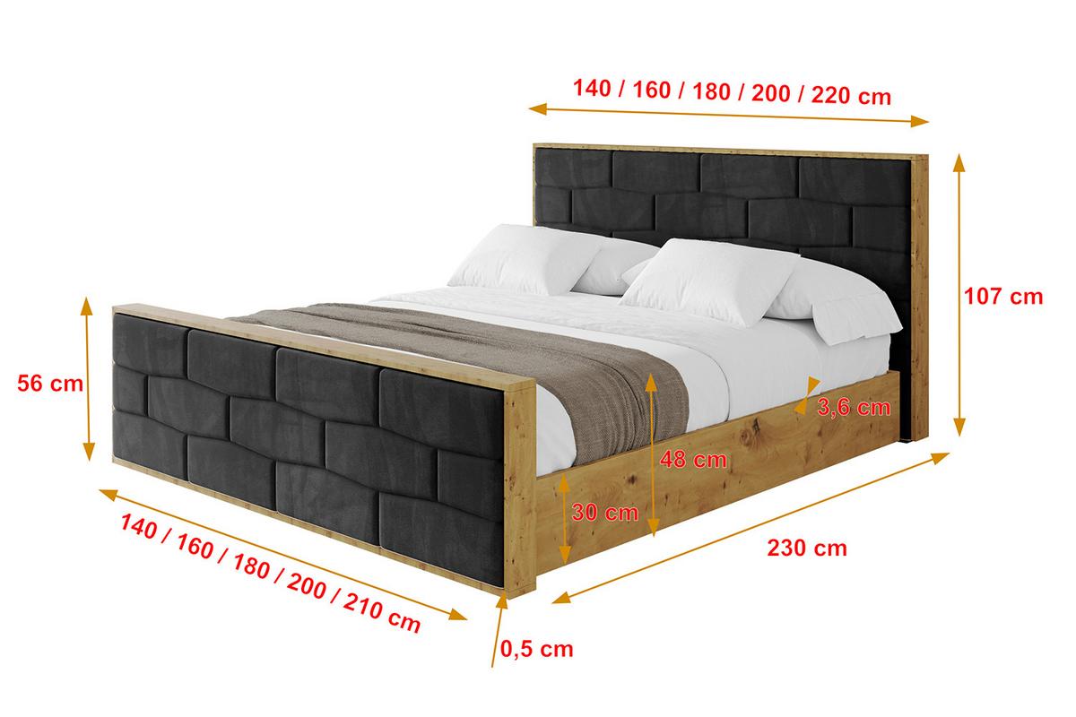 POLSTERBETT mit Bettkasten, Fußteil und Lattenrost, Boxbett mit Matratze H3/H4 - ENZO8-Z 180x200 Schwarz - Schwarz, Holzwerkstoff/Textil (180/200cm) - ALTDECOR