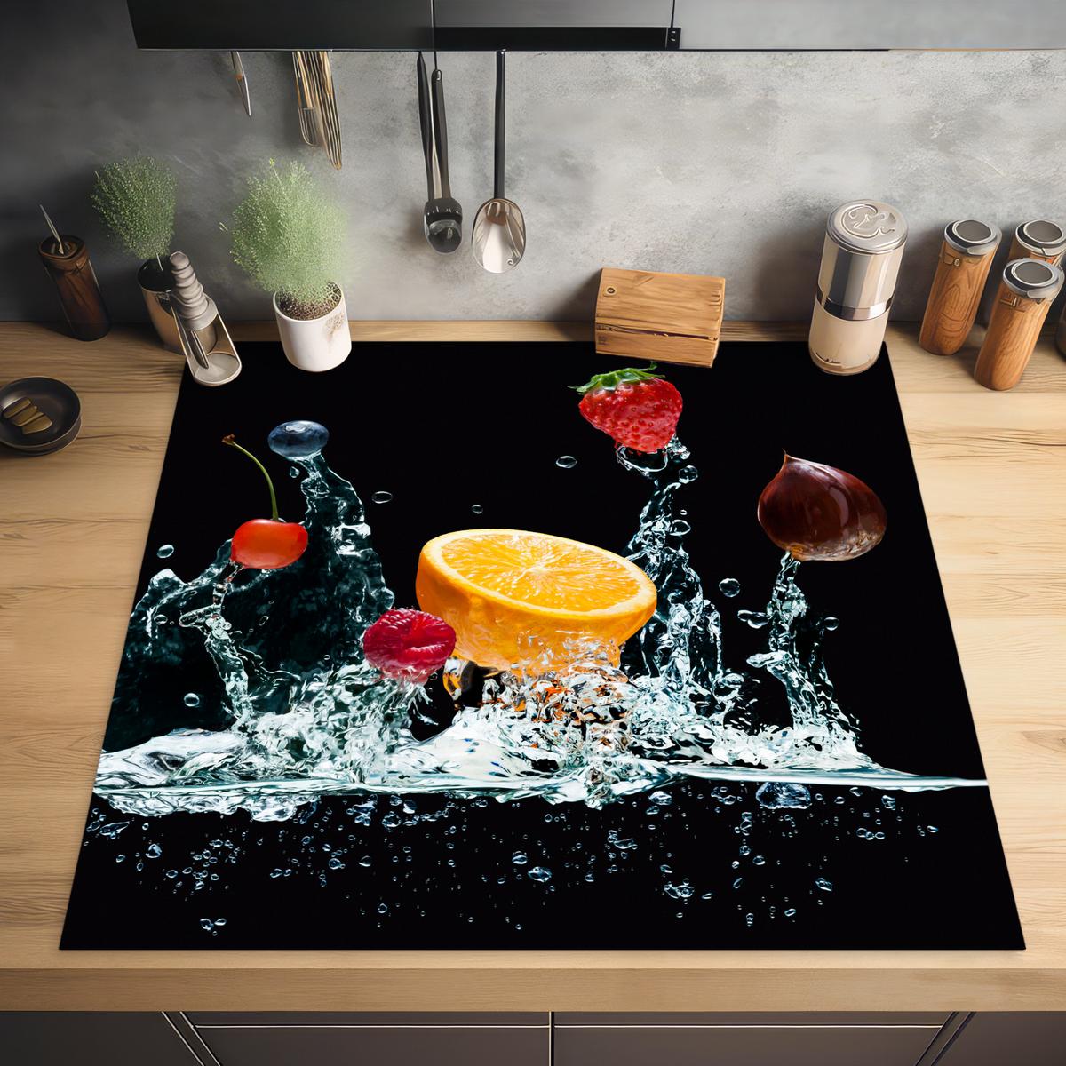HERDABDECKPLATTE Wasser - Obst - Orange - Erdbeere - Kirsche - Schwarz Induktionsmatte 78x78 cm - Orange, Kunststoff (78/78/0.2cm) - MuchoWow