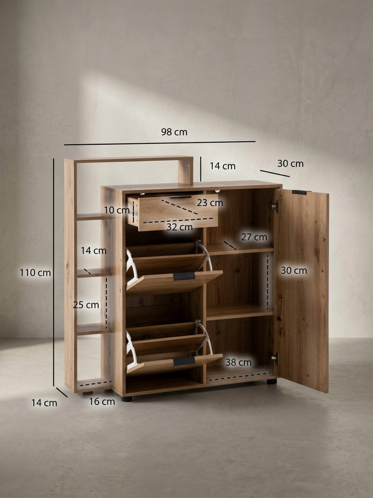 SCHUHSCHRANK – Eiche-Dekor, 98x110x30 cm, geschlossen, mit Schublade - Schwarz/Braun, Kunststoff (98/110/30cm) - KADIMA DESIGN