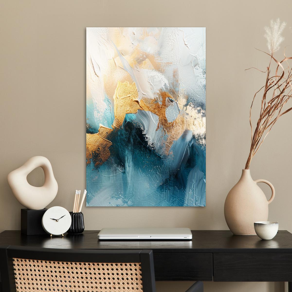 POSTER Abstrakt - Kunst - Gold - Blau Wanddeko 40x60 cm - Petrol, Papier (40/60/0.1cm) - MuchoWow