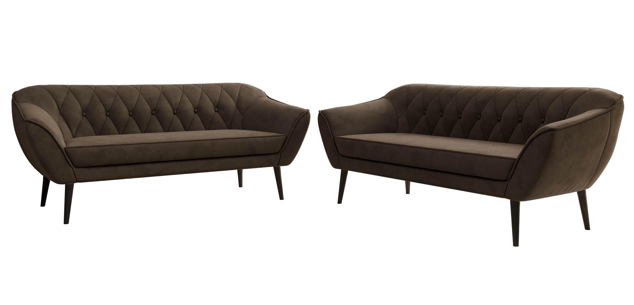 SITZGARNITUR PIRS 3+3 - Braun Velvet - Schwarze Beine - Dunkelbraun/Schwarz, Holzwerkstoff/Textil (180/75/74cm) - MKS