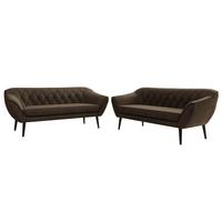 SITZGARNITUR PIRS 3+3 - Braun Velvet - Schwarze Beine - Dunkelbraun/Schwarz, Holzwerkstoff/Textil (180/75/74cm) - MKS