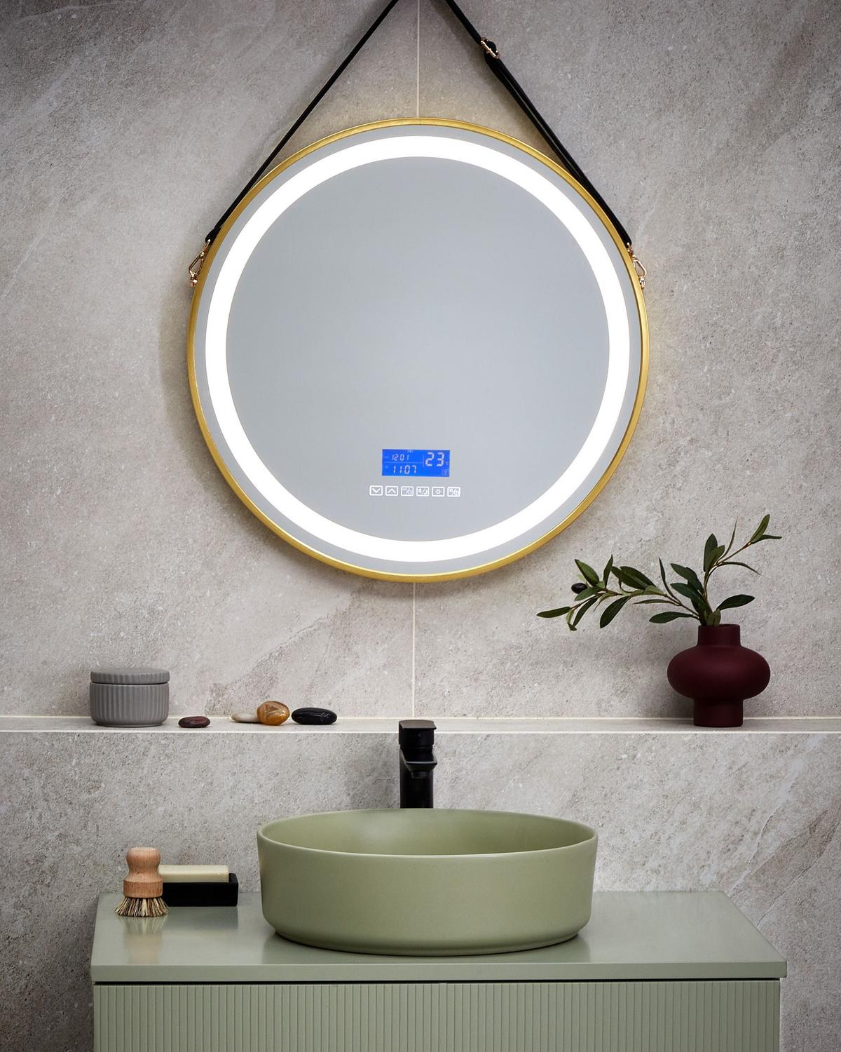 LED-BADEZIMMER-SPIEGEL 60/60 cm mit Bluetooth-Lautsprecher Gold Darois - Goldfarben/Schwarz, Glas (60/60/4cm) - Beliani